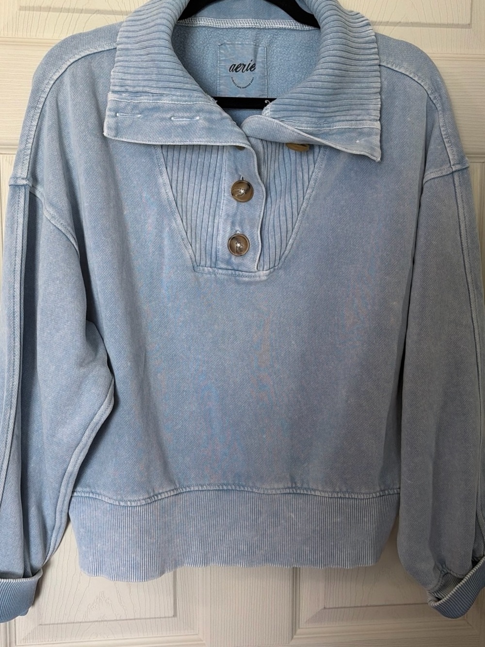 aerie Light Blue Button-Neck Pullover Sweater